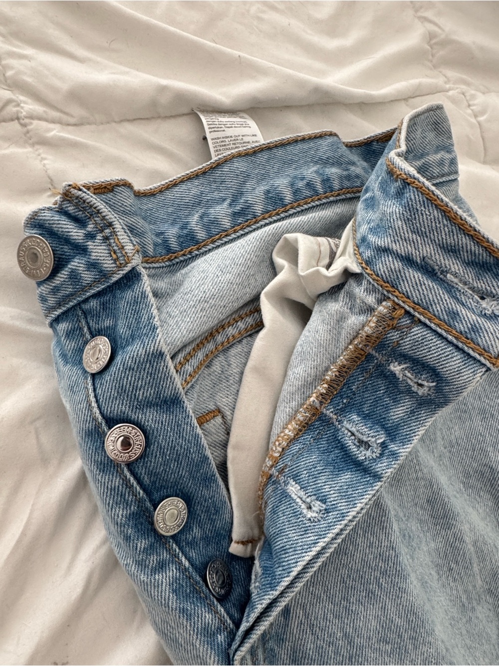 Levi's Light Blue Distressed Straight Leg Jeans - Picture 5 of 6